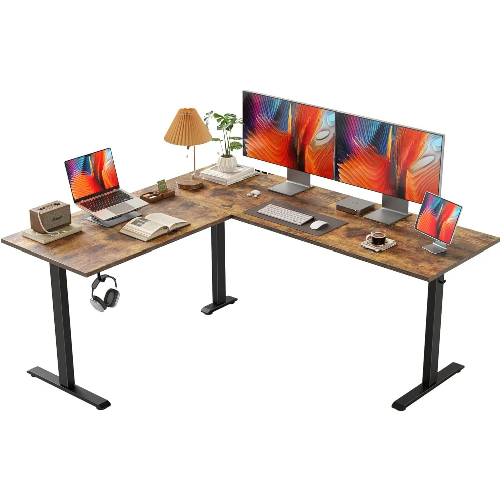 Standing Desk, 63 x 55 inch Sit Stand Computer Table with Splice Board, Rustic Brown