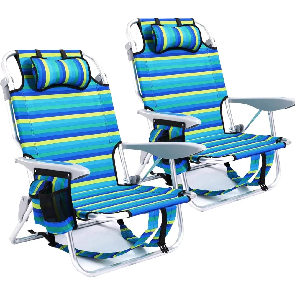 Lot de 2 chaises de plage pliantes légères et portables pour adultes, chaises de plage pliantes à po