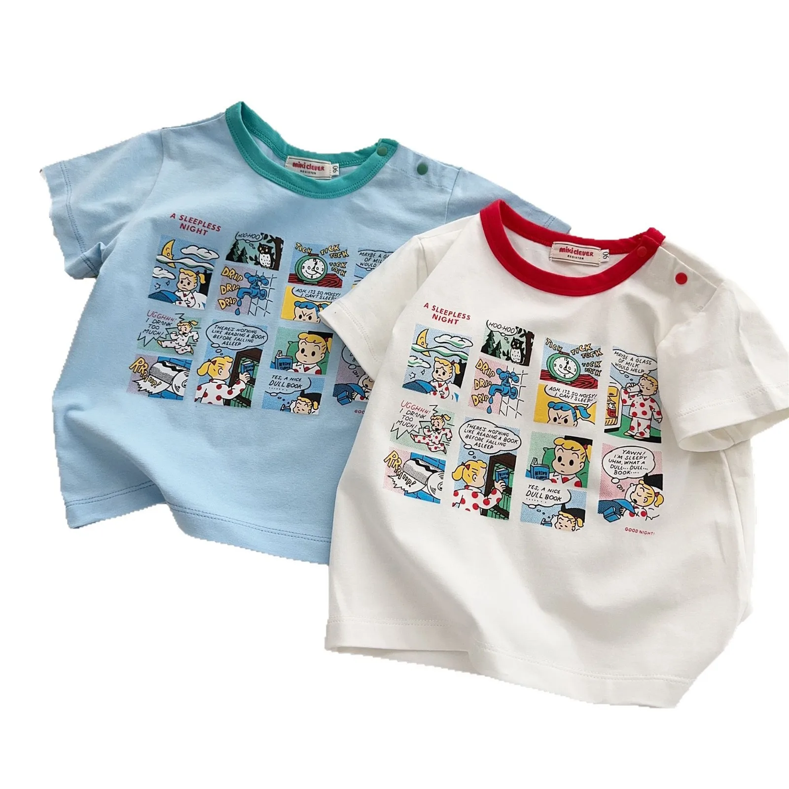 

2025 Summer Fun Leisure Comfortable Cartoon Japanese New Cartoon Boys and Girls Baby Round Neck Short Sleeve Harada Manga Top