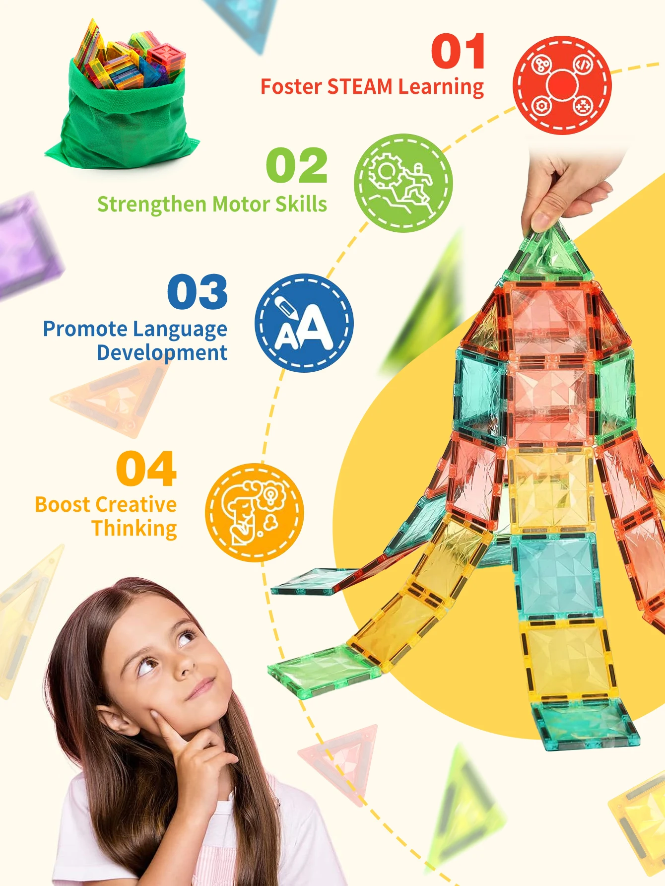 Kolorowy, półprzezroczysty zestaw arkuszy magnetycznych, wielopoziomowe gry, wyruszaj w podróż trójwymiarowego kreatywnego budowania