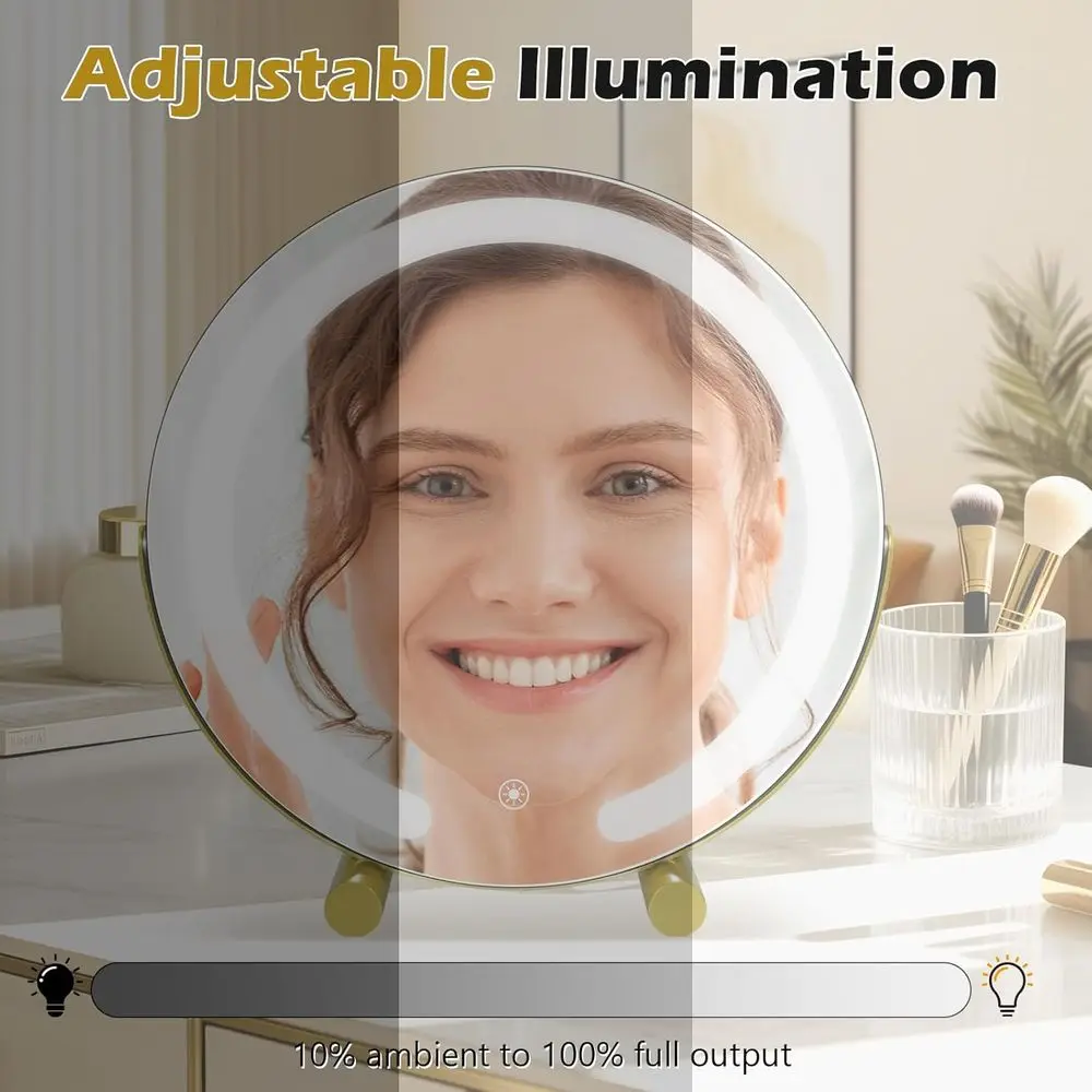مرآة زينة LED عالية الدقة 12 مع إضاءة ذكية تعمل باللمس بثلاثة ألوان، قابلة للتعتيم، 360 درجة ° دوران للمكياج وغرفة النوم (ذهبي) #5
