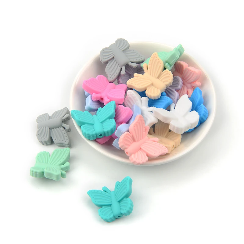 LOFCA 20pcs  Butterfly Beads Silicone Teethers BPA Free DIY Loose Bead For Teething Necklace Animal Shaped Cute Teething Toys