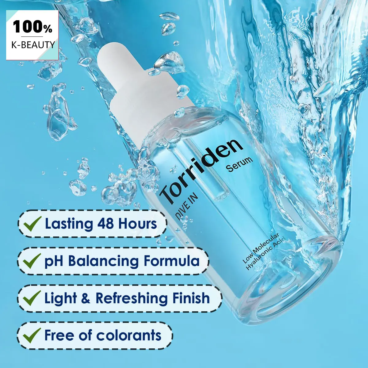 

Сыворотка с низкомолекулярной гиалуроновой кислотой Torriden DIVE-IN, 50 мл, освежающая и нелипкая, для поддержки защитного барьера кожи, K-Beauty, корейская косметика