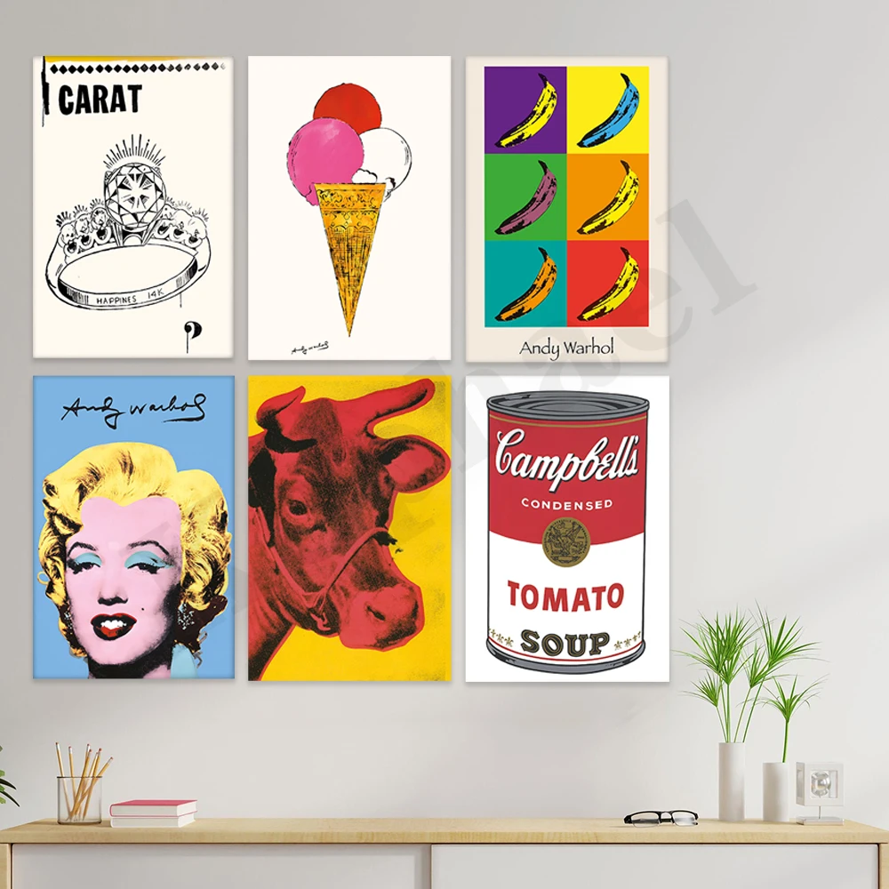 

Andy Warhol Exhibition Works,Tomatoes.Flowers.Cows.Bananas.Ice Cream.Carat.Dance Figures.Home Wall Decor Art Color Posters