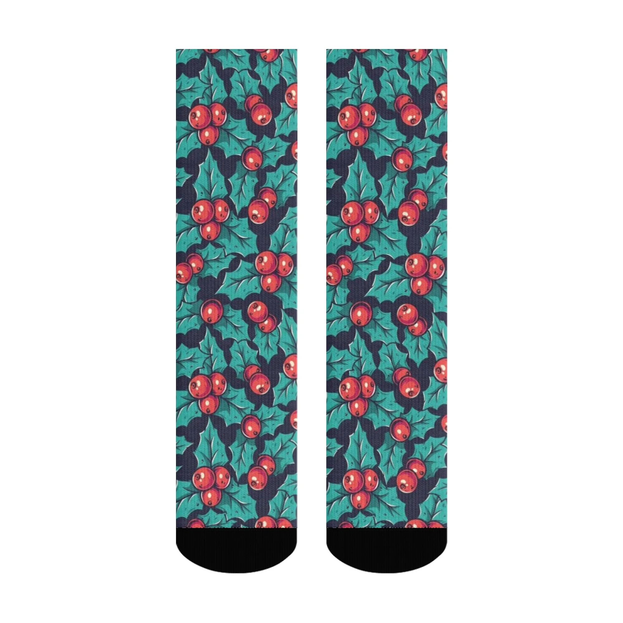 トレンディなホーリーベリー メンズ クルー ソックス ヒップホップ スタイル お祭りプリントパターン アウトドア愛好家やホリデーファンへのギフトに最適