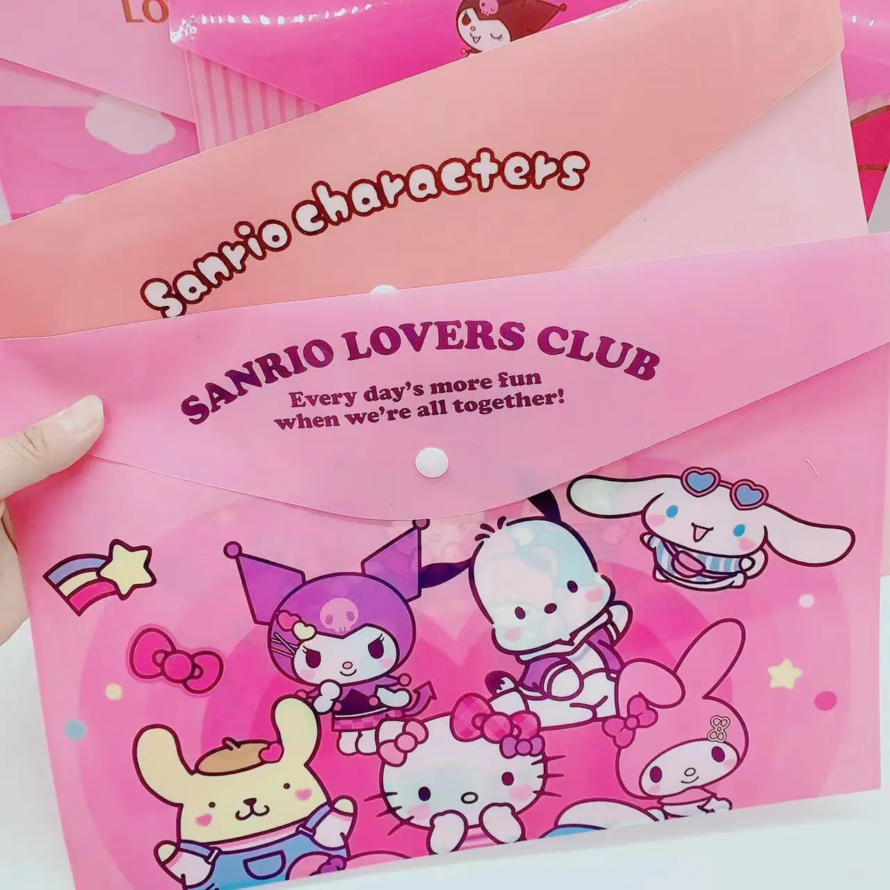 12-24pcs Sanrio Melody Kuromi Cinnamoroll Cartoon Anime Cute Waterproof Pvc Folder A4 Buckle informazioni Bag File Storage Bag