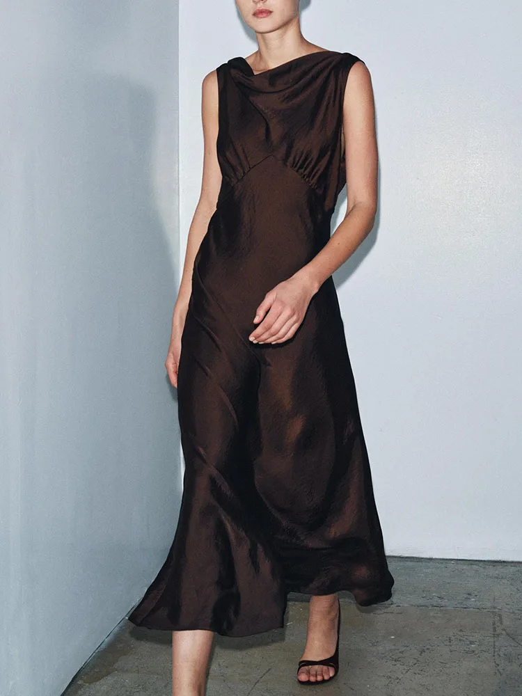 

Faionable Sexy Silk Satin Midi Dr Women's New Arrival Winter 2025 Ele Long Evening Gown Deep V Ne Svel