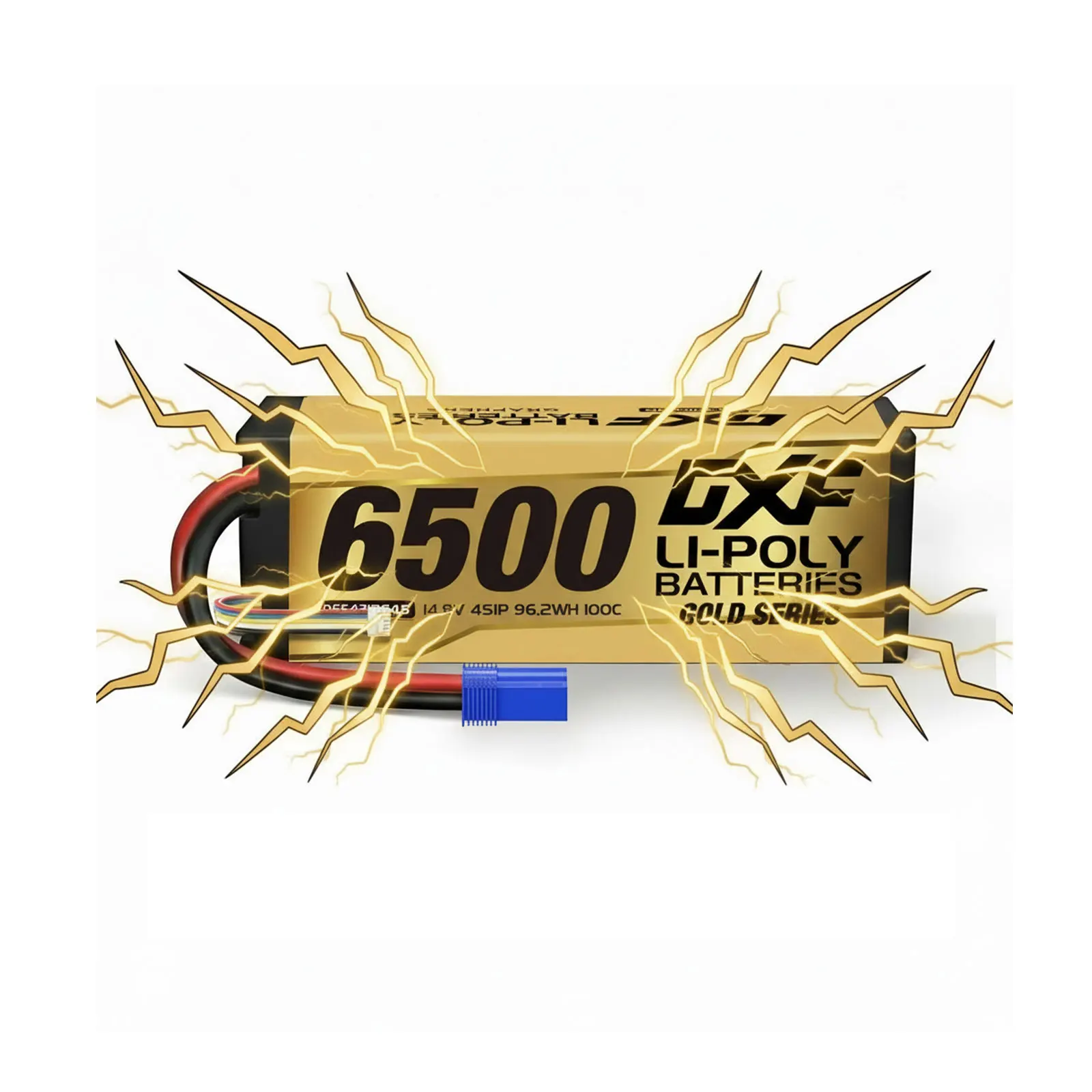 DXF 4S 14.8V Graphene Lipo 6500mAh 100C Battery EC5 Gold Version Racing Series HardCase for RC Car Truck Evader BX Truggy 1/8 Buggy
