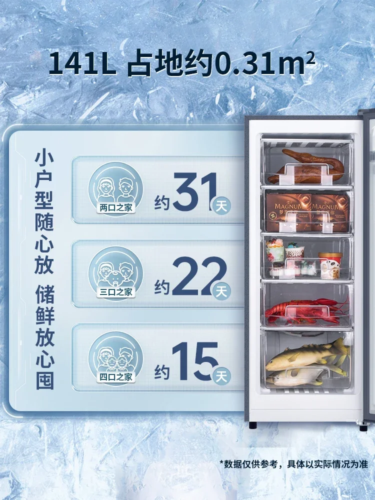 Household vertical freezer, first level energy efficiency, side opening, fully frozen breast milk drawer