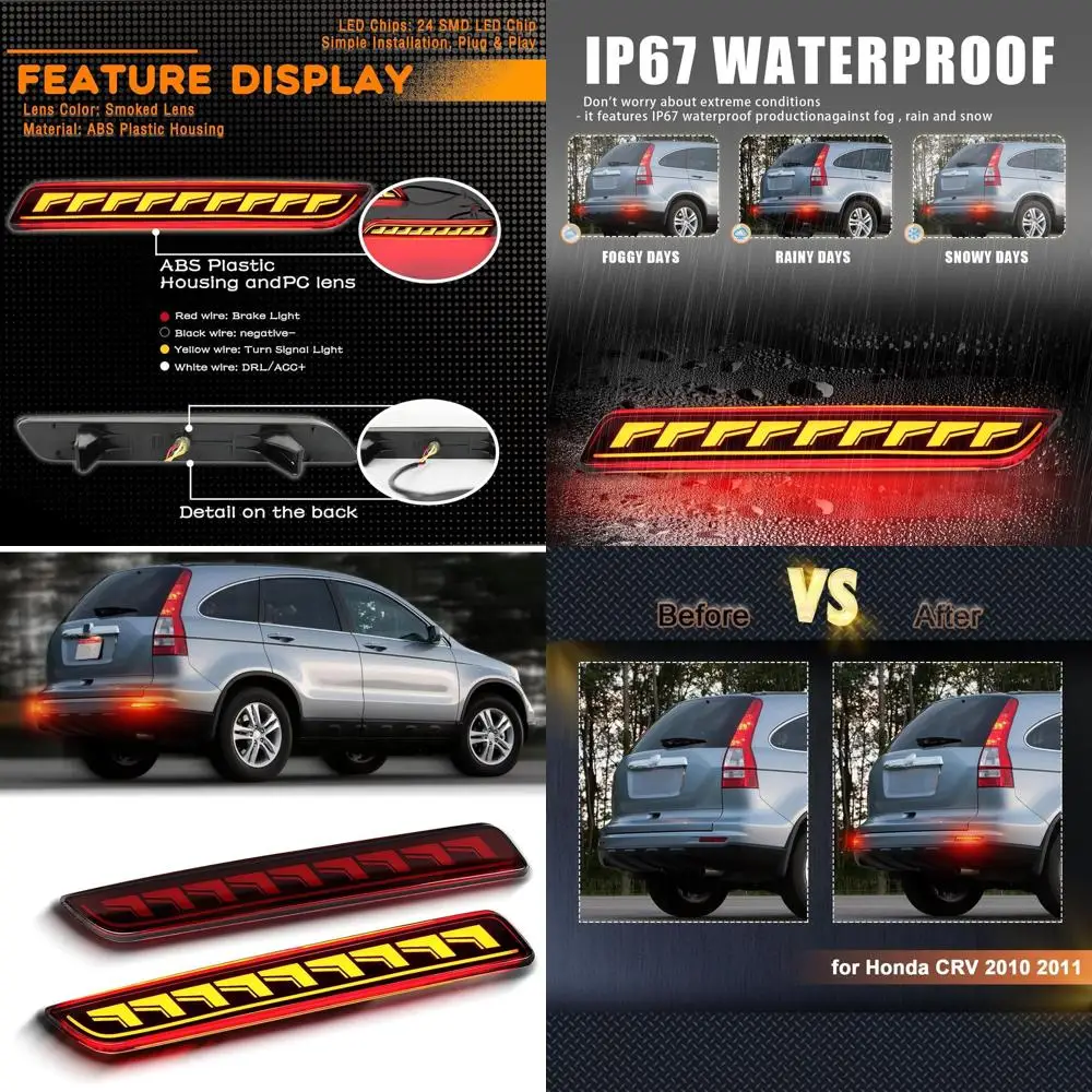 

Upgraded LED Sequential Turn Signal Kit for 2010-2011 Honda CR-V, Red Rear Reflector Tail Light, 33505-SWA-J01