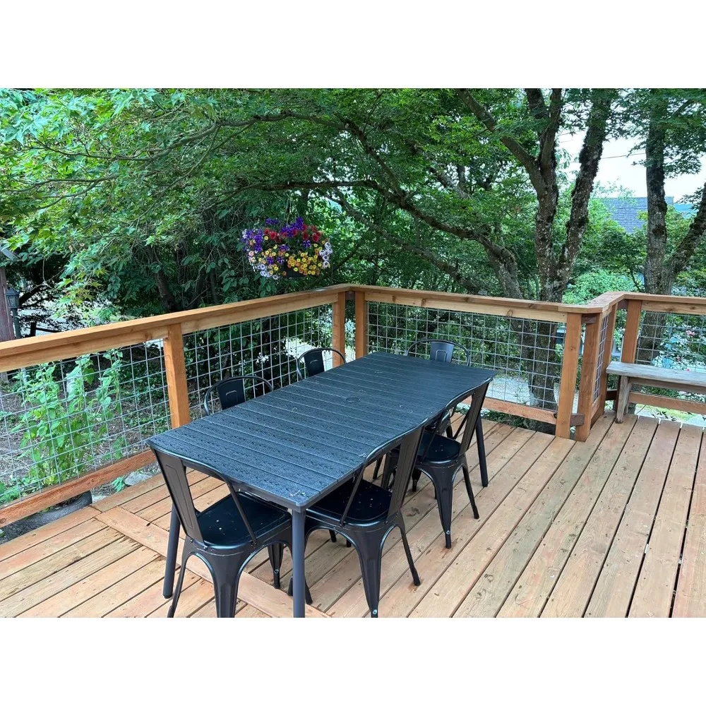 70 inch Patio Outdoor Dining Table for 6 with Wood-Grain Top