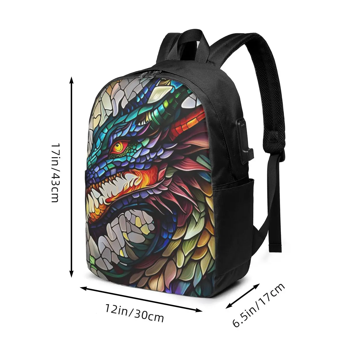 Vibrant Dragon Stained Glass Art Backpack Travel Notebook Bag Computer College Student School Bag Laptop Shoulder Bags Men Women