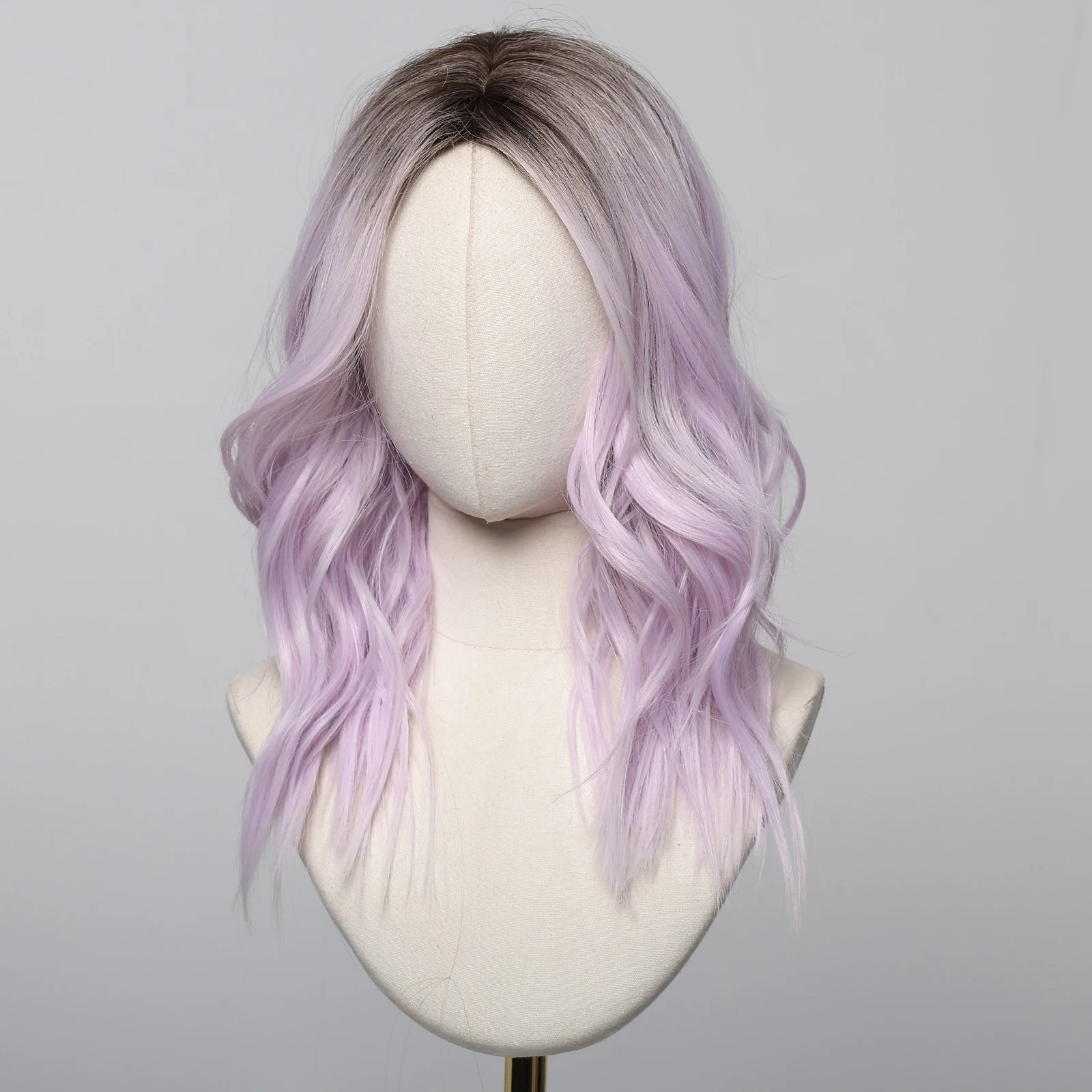 ALAN EATON Light Purple Wavy Wig for Women Natural Ombre Purple Wig Medium Length Synthetic Hair Heat Resistant Fiber Party Use