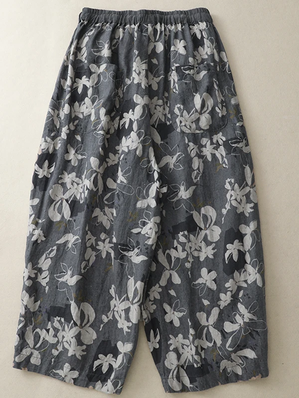 بنطلون واسع الساق من الكتان المطبوع بتصميم عتيق للنساء صيف 2025 جديد بخصر عالٍ ونحيف وفضفاض لإخفاء العيوب بنطلون كاجوال #3