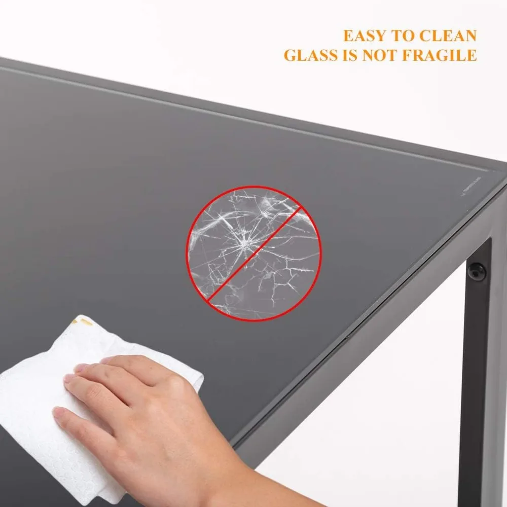 Dining Room Table Set 5-Piece Kitchen with 4 Faux Leather Metal Frame Chairs Rectangular Modern for Small Spaces w/Glass