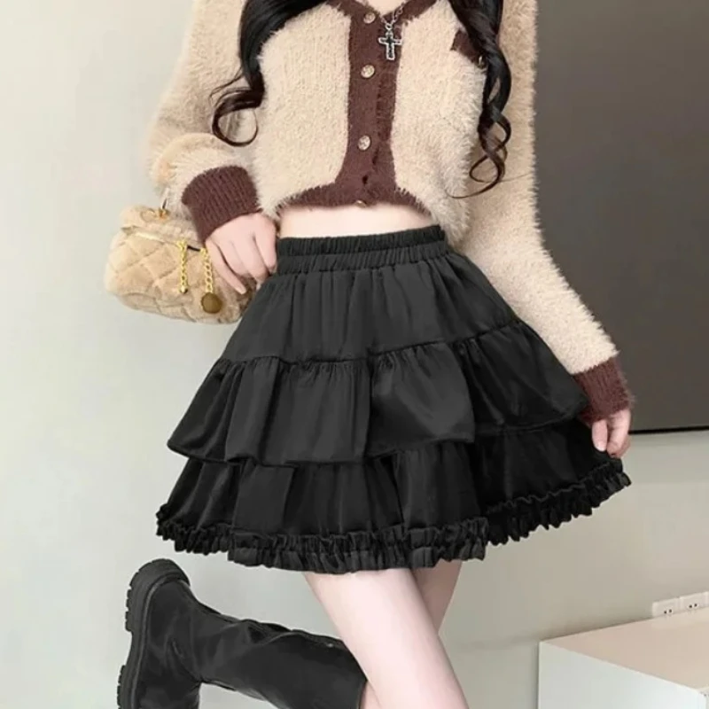 JK Pleated Skirts Women Sweet High Street Ruffles Summer New Preppy Style Solid Fashion Chic Simple Lovely Casual Empire College