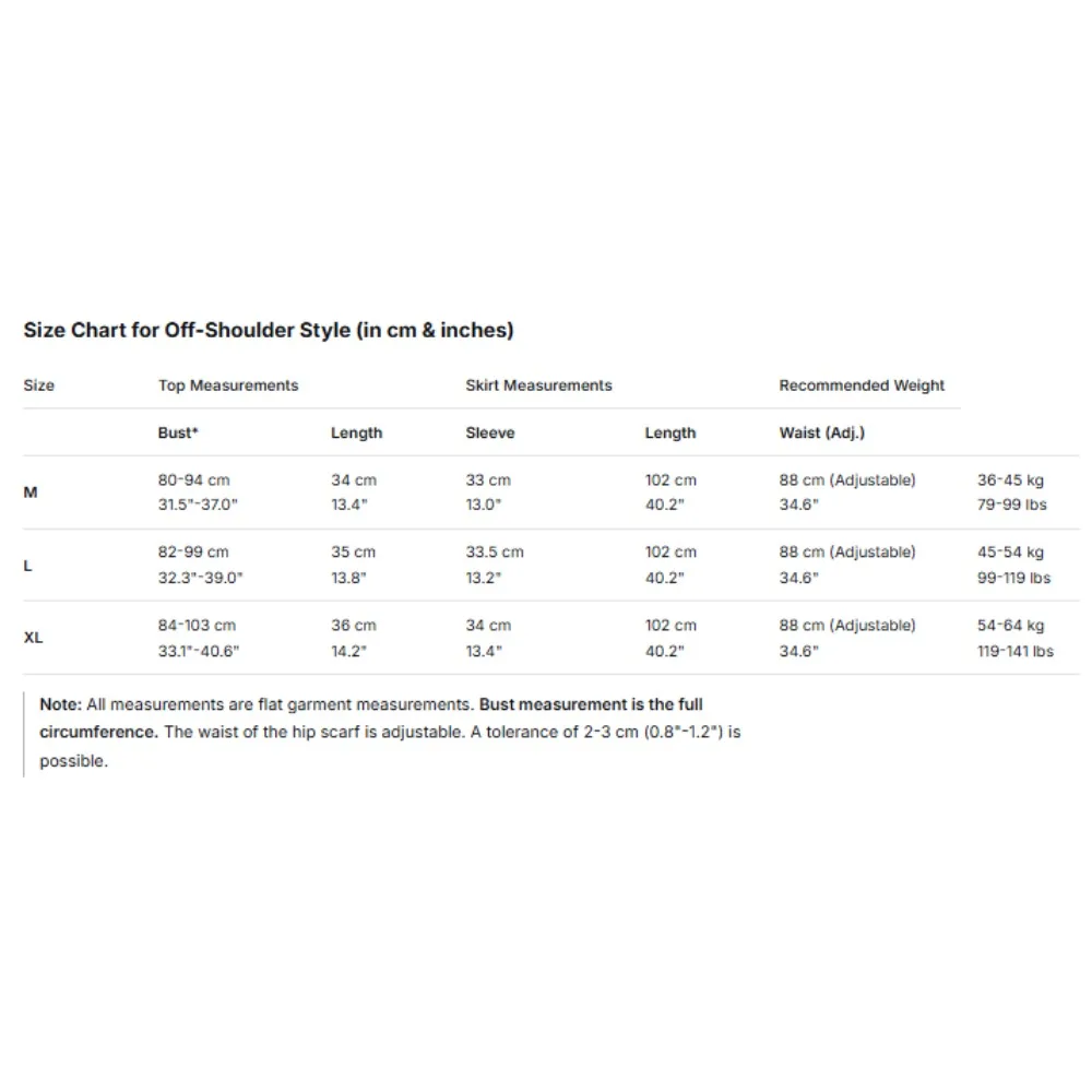 ชุดฝึกซ้อมระบำหน้าท้องสำหรับผู้หญิง - เสื้อเปิดไหล่ กระโปรงผ้าพันคอ และกางเกงขาสั้น สำหรับการฝึกซ้อมในฤดูร้อนและฤดูใบไม้ผลิ