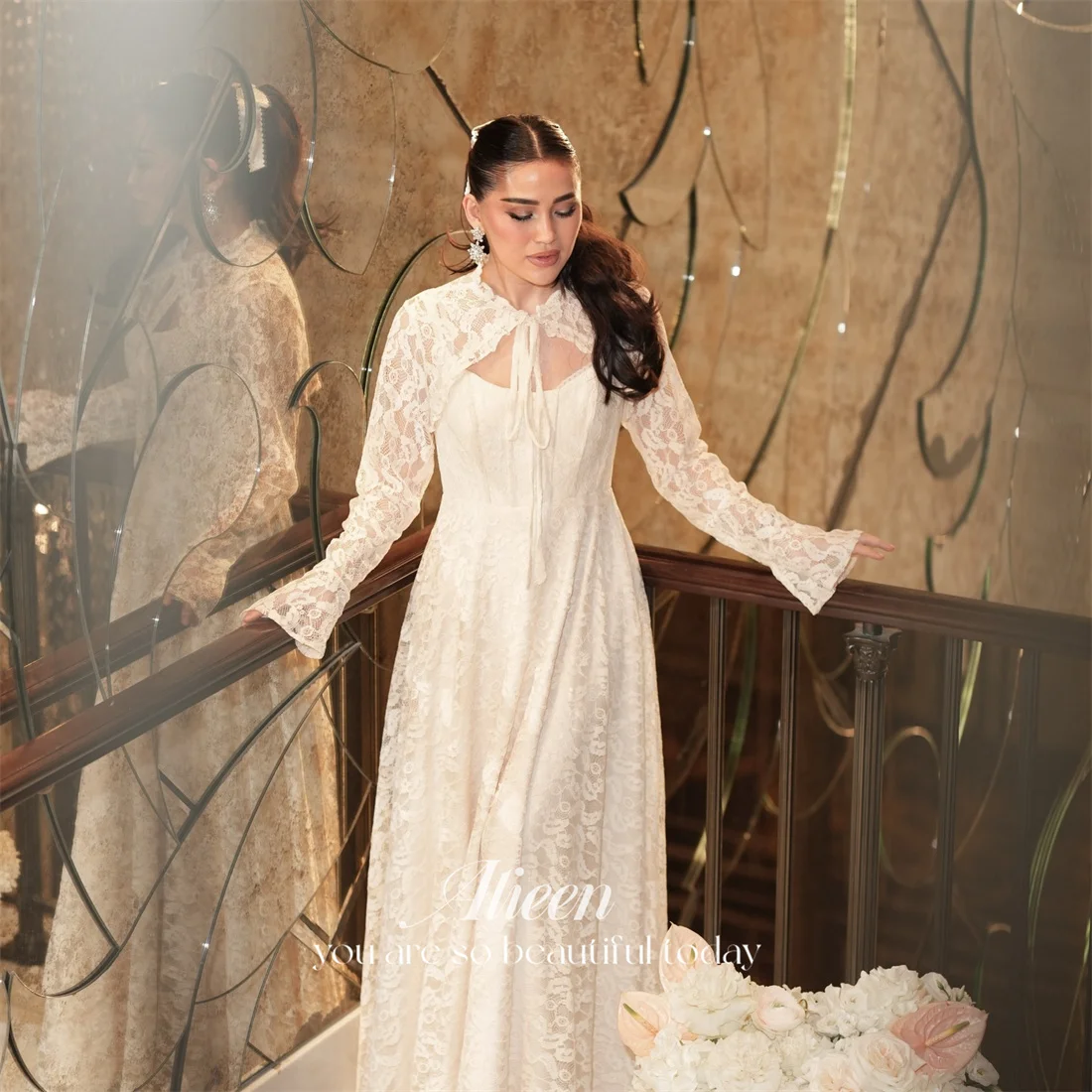 

Aileen Lace High Ivory A-Line Evening Dress 2026 Prom Dress Elegant Luxury Formal Evening Bow Customized Robes de Soirée