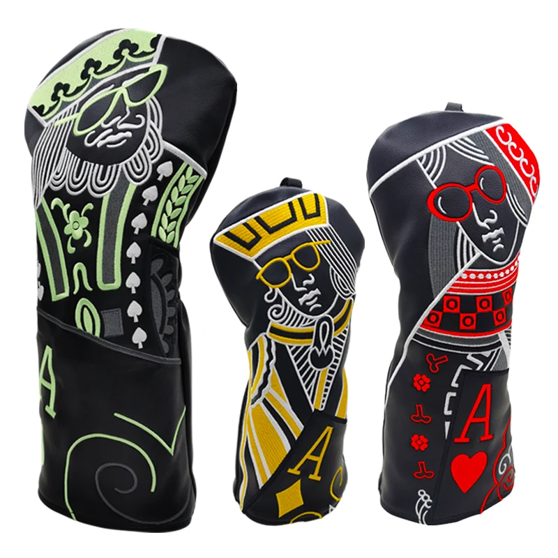 king and monarchess Golf Woods Headcovers Covers For Driver Fairway Hybrid 135H Clubs Set Heads PU Leather Unisex