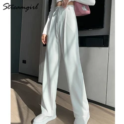 White Wide Leg Pants For Women 2022 Spring Casual Straight Trousers Ladies Loose Black Women's Wide Suit Pants Women High Waist