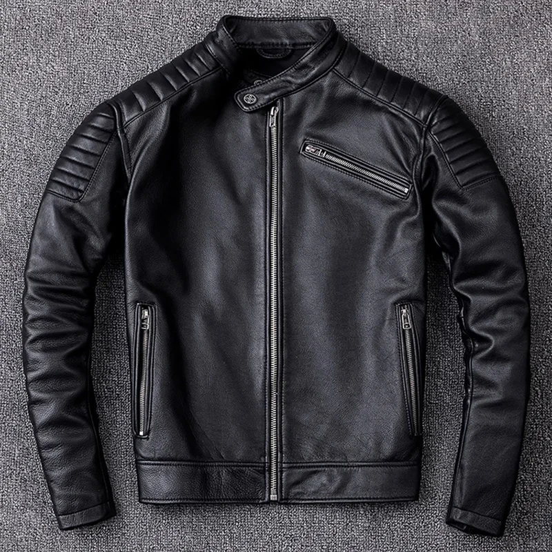 New Motorcycle Style Men's Cowhide Genuine Leather Clothes,Fashion Black Motor Biker Jacket Cool Coat Plus Size 5XL