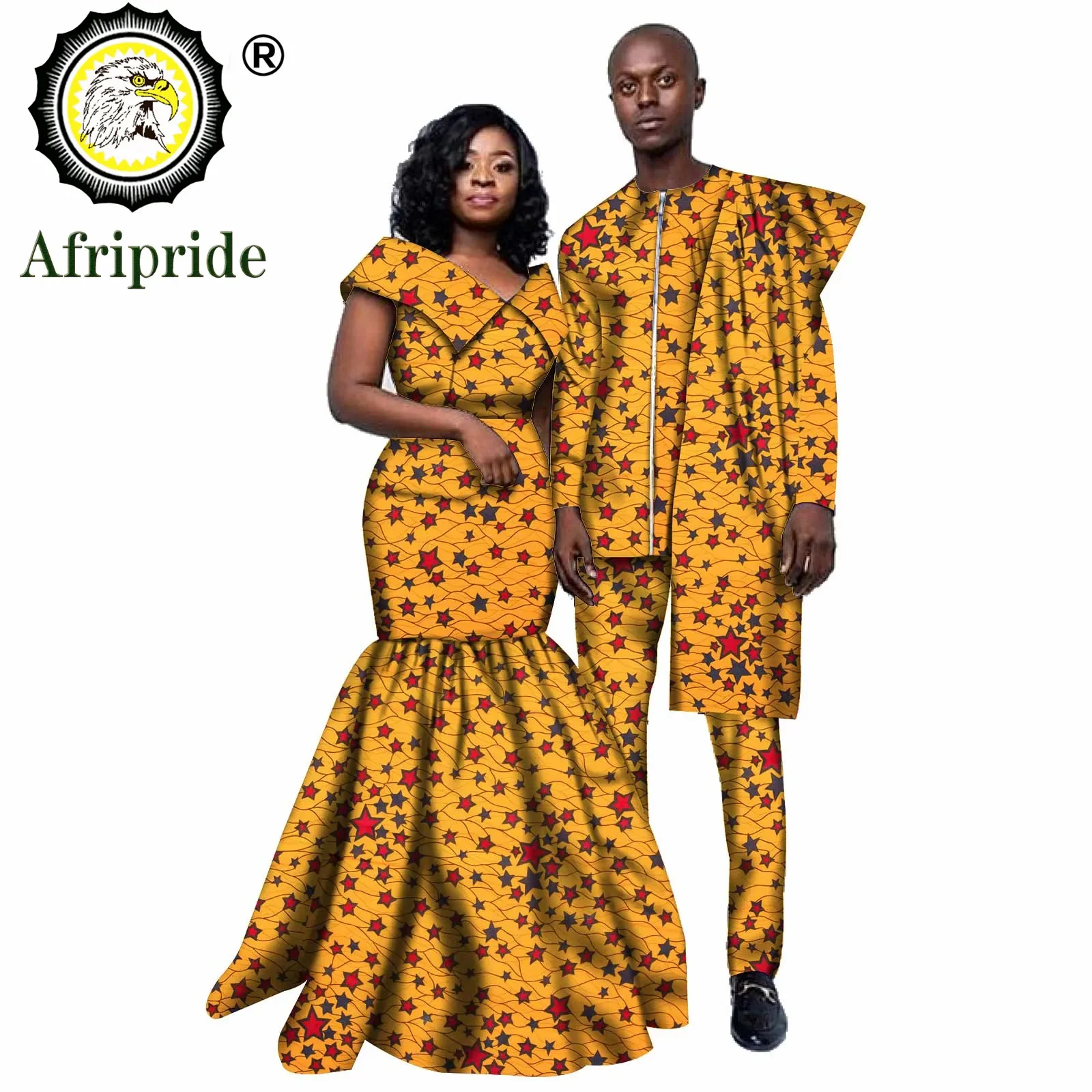 Afrikanische Paar Kleidung Männer Dashiki 2 Stück Outfits Frauen Print Maxi Kleid Crop Top Druck Tragen AFRIPRIDE S20C005