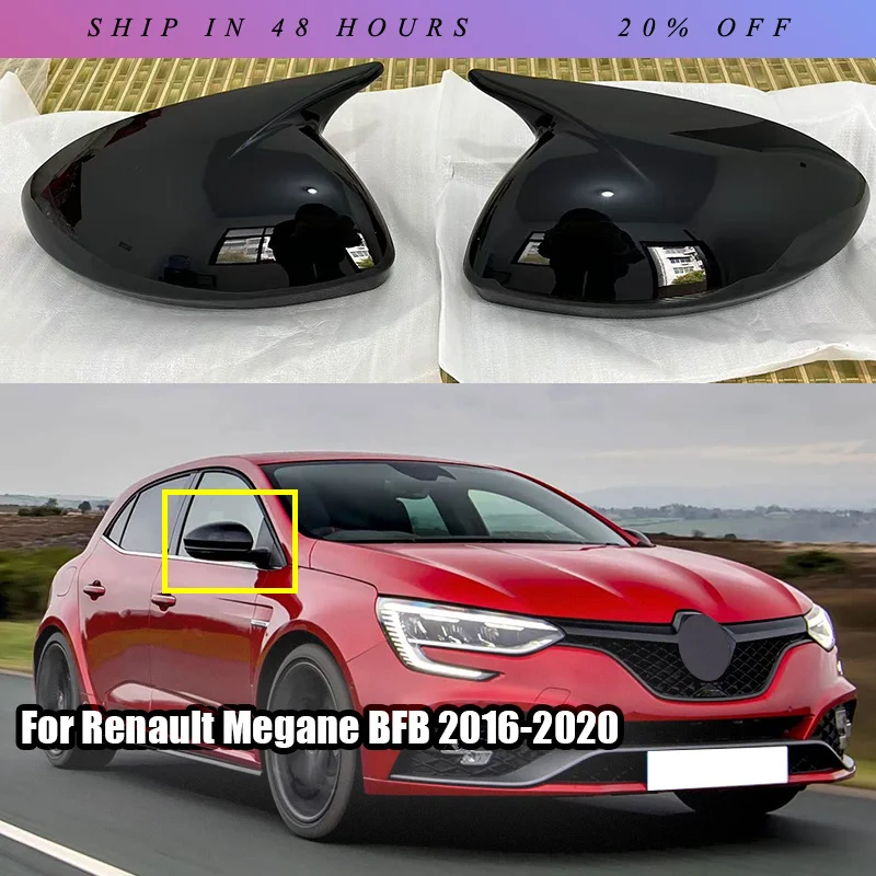 IOSN Rearview mirror protective cover for Renault Megane BFB 2016 2017 2018 2019 2020 Bright black paste installation ABS materi