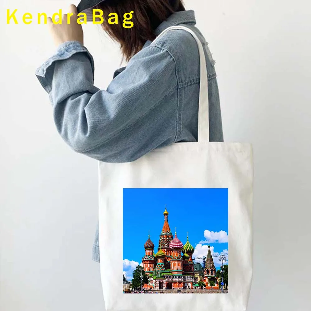 Matrioska Russian Doll Moscow kremake Russia Khohloma Art Shoulder Canvas Tote Bag Harajuku Shopping Cotton Eco Shopper Handbag