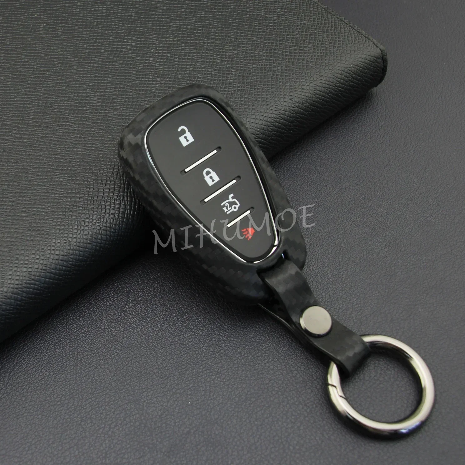 Smart Car Key Fob Case Cover Chain For Chevrolet Malibu Camaro Cruze Blazer Volt Bolt EV Trax Equinox Trailblazer Carbon Fiber view 3