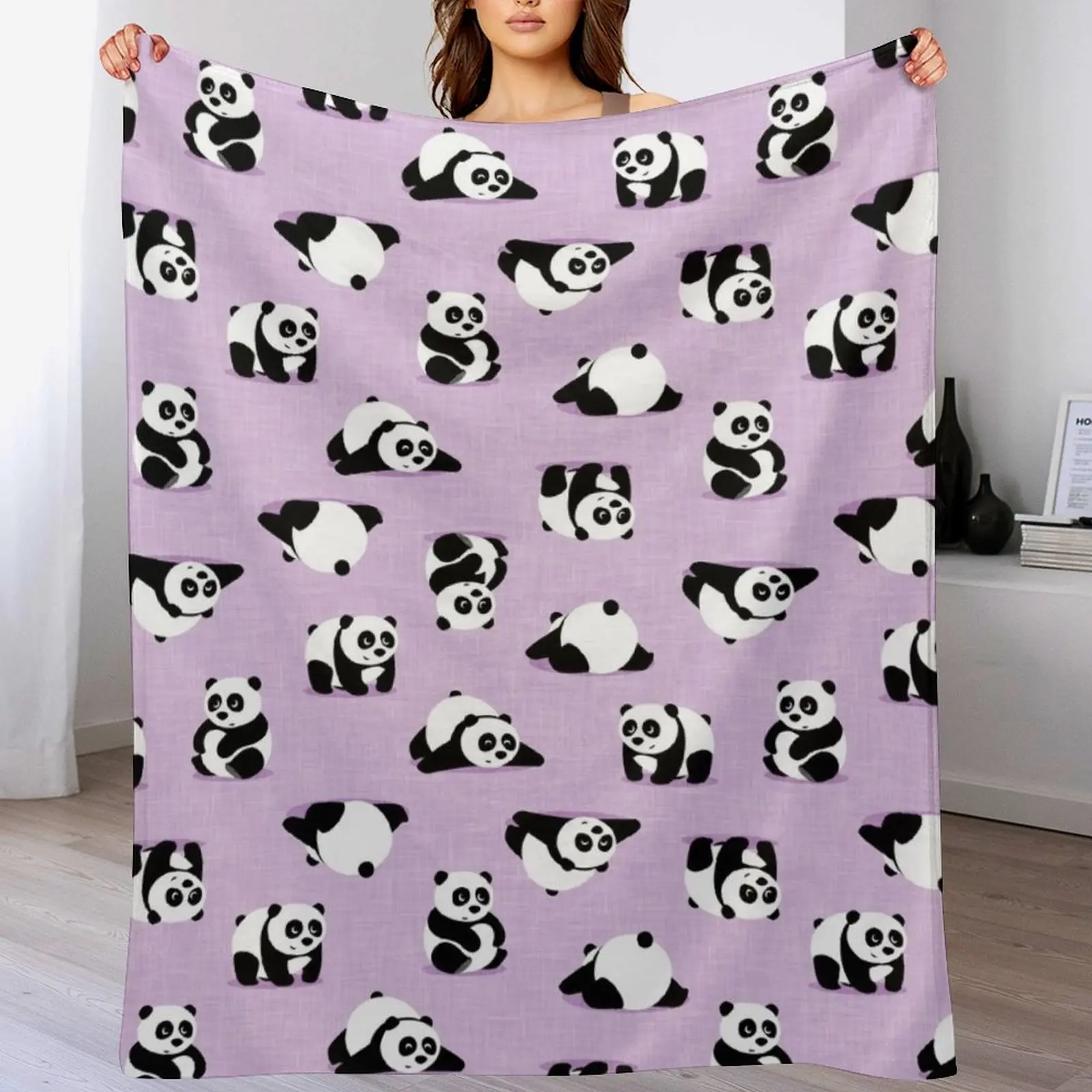 

Cute pandas on purple Throw Blanket funny gift Comforter Blankets