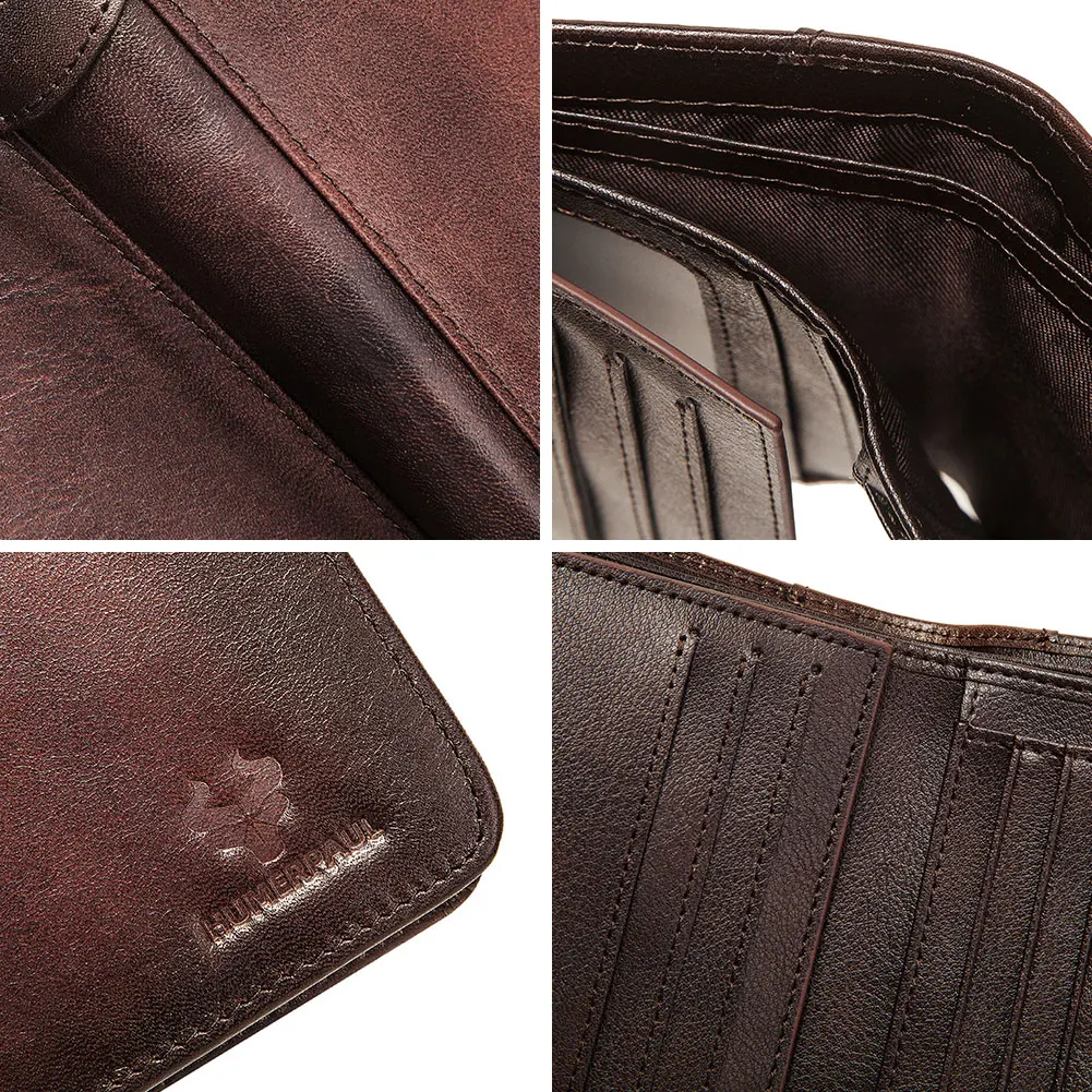 Genuine Leather RFID Protect Wallet for Men Slim Trifold Front Pocket Money Bag Anti-theft Brush Head Layer Cowhide Card Holder