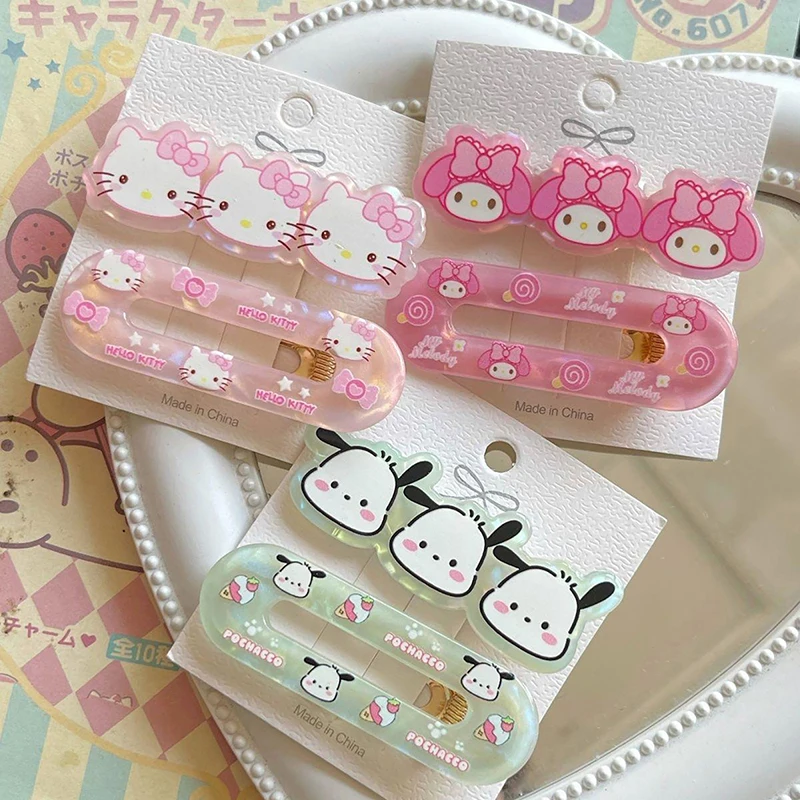 Kawaii Sanrio Children Hair Clip Cartoon Hello Kitty Kuromi Melody Doll Baby Headwear Hair Clip Girl Children Hair Clip Gift