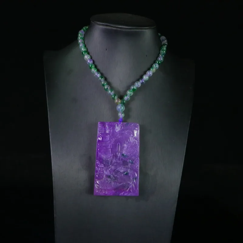 

Natural High-ice Quartzite Jade Purple Landscape Brand Pendant, Exquisite Fashion Necklace