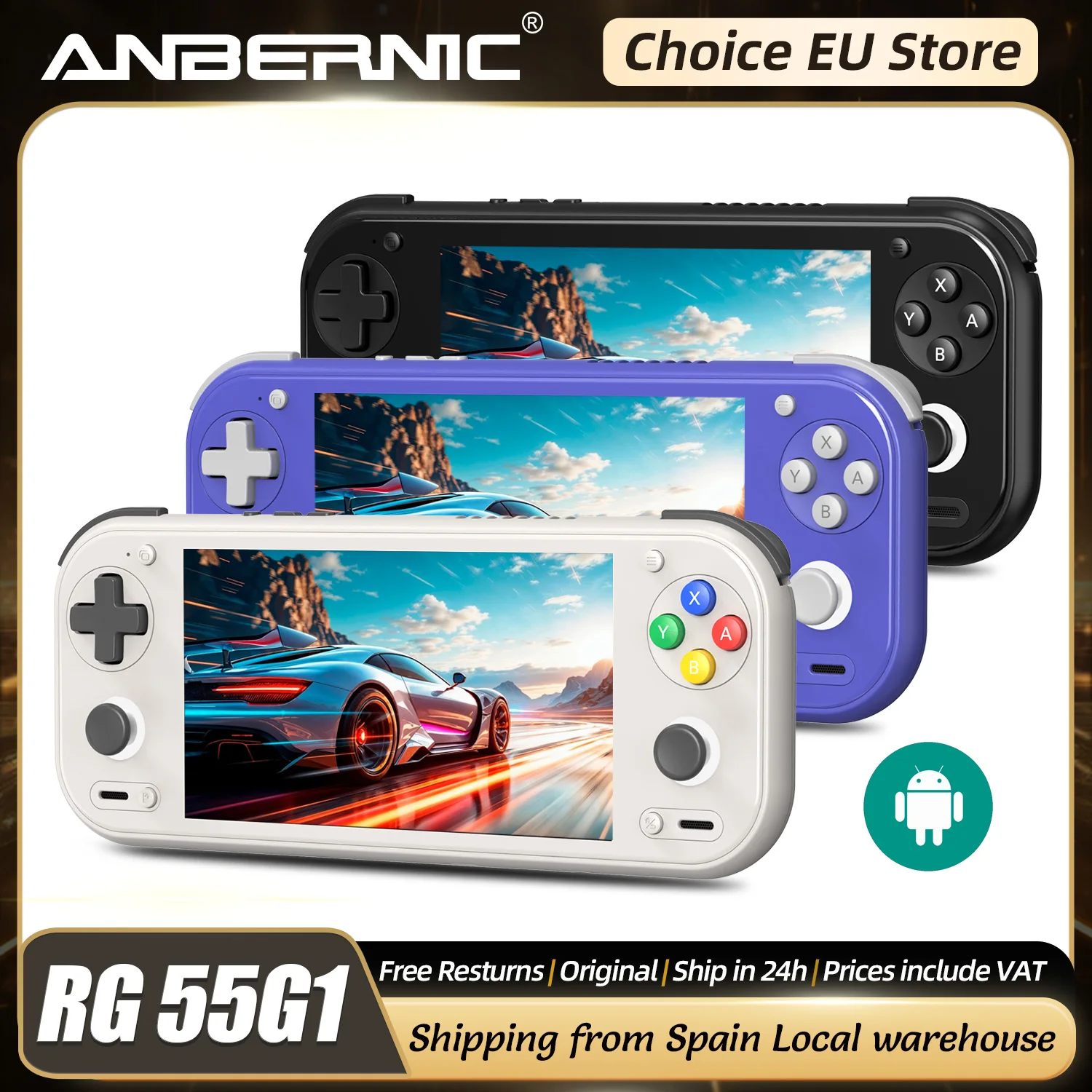 Console di Gioco Portatile Retro Anbernic RG 55G1 Android 14 RG55G1 con Schermo IPS Touch da 5,5 Pollici, Joystick Hall 3D e Illuminazione RGB