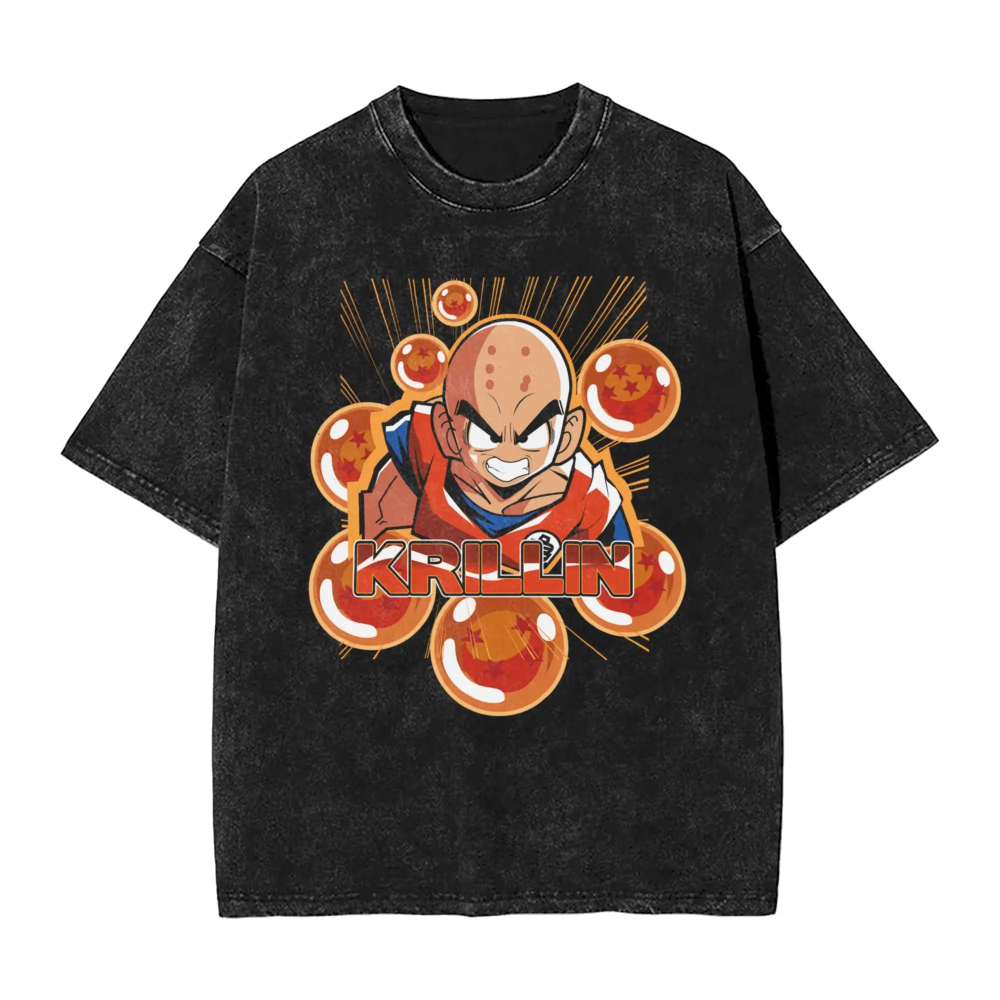 Camisetas Dragon Ball Krillin, Estilo Hip Hop, Lavadas, Manga Corta, Oversize, Anime Saiyan DBZ Vintage para Hombre, Tops Streetwear