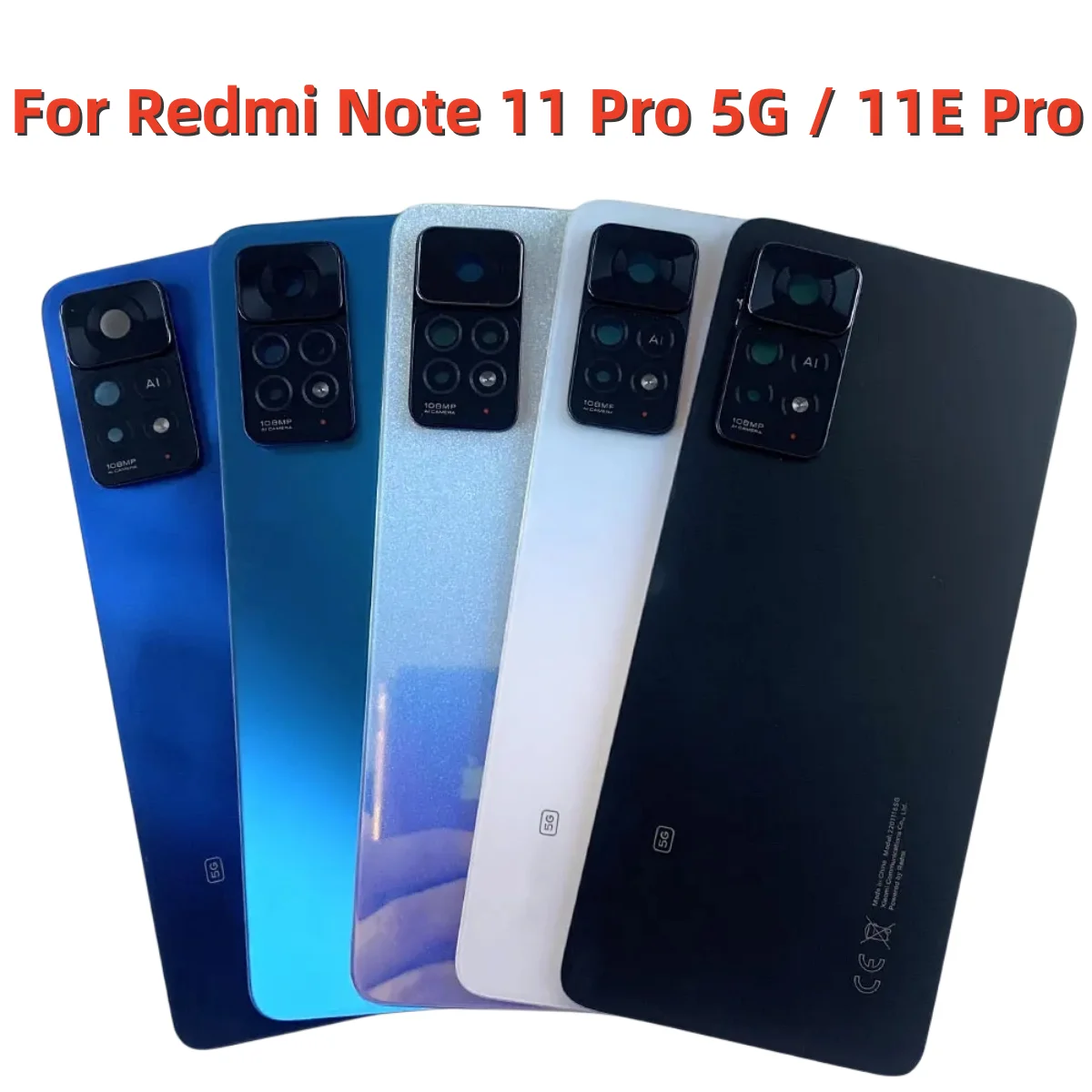 Original Back Glass Cover For Xiaomi Redmi Note 11 Pro 5G / 11E Pro Battery Cover Door Rear Glass Housing Case With Camera Frame