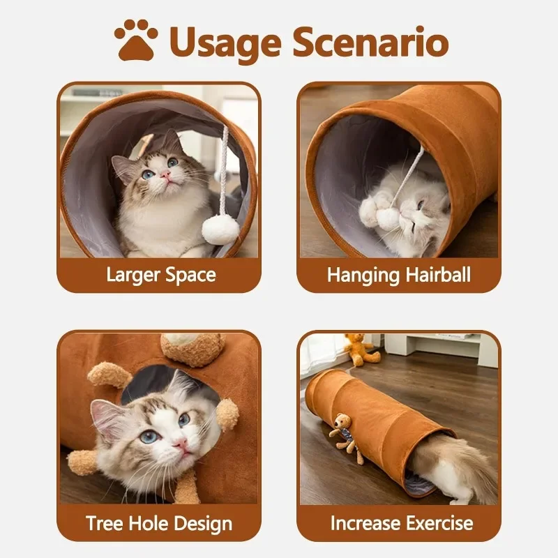 Cat Tunnel for Indoor Cats, Collapsible Kitty Tunnel with Plush Ball Easy to Clean Cat Supplies