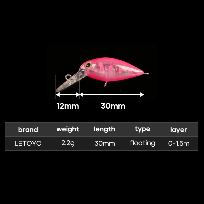 LETOYO 2.2g/30mm Floating Crankbait High Frequency Swing Wide Tongue Plate Crank Lure Mini Stream Trout Fishing Lures