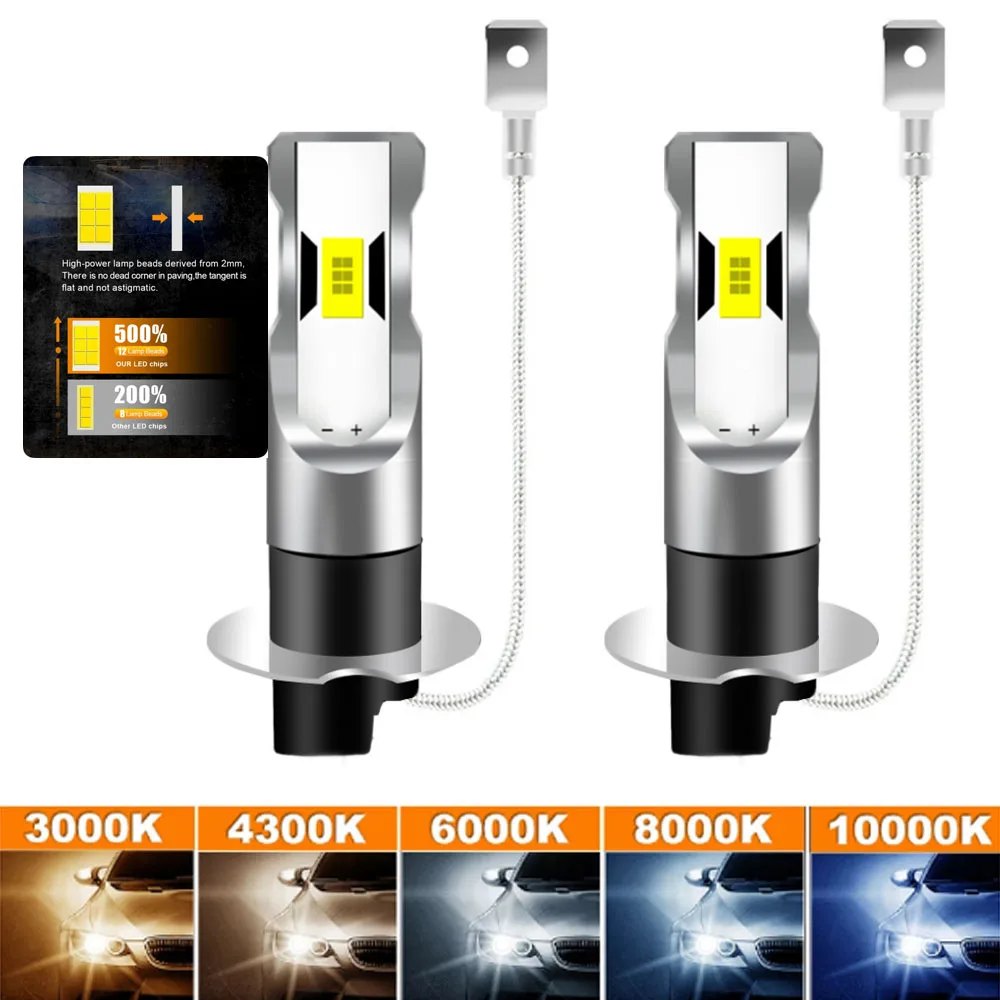 

2 шт. светодиодные лампы H3 H1 3000K, золотисто-белые, 50000 лм, 120 Вт, 3570 CSP Turbo, автомобильные фары, 1:1, безвентиляторные, мини, 12В, Plug and Play