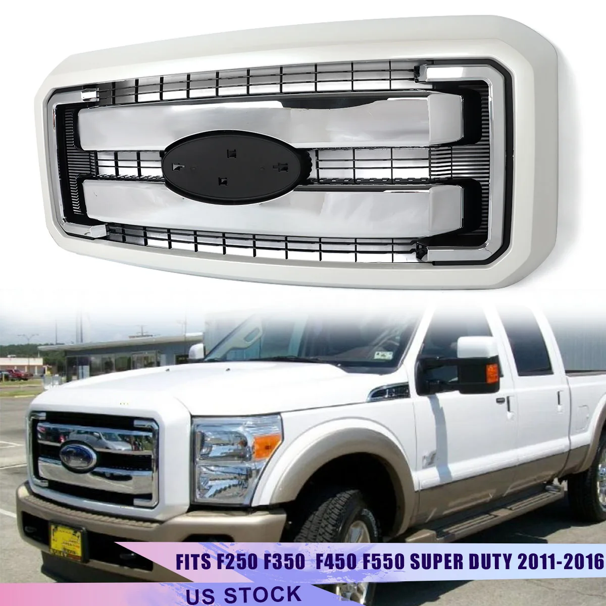 

White Platinum UG Front Bumper Grille Assembly For Ford F250/F350/F450/F550 Super Duty 2011-2016 Front Radiator Grille Magickit