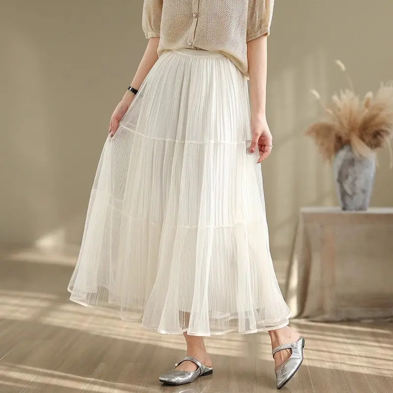 

Женская плиссированная юбка трапециевидной формы большого размера с завышенной талией - повседневная юбка средней длины весна-лето 2025 года, модный комфорт G514