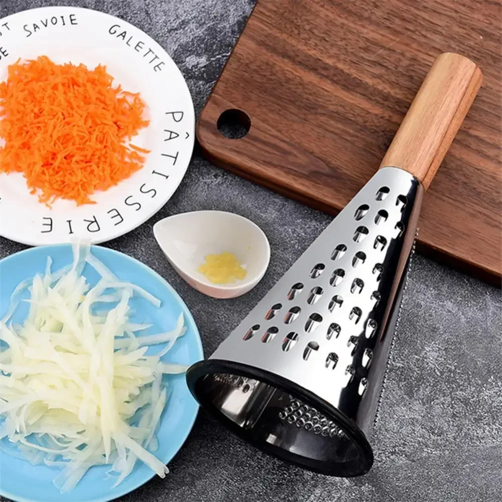 Vertical Stainless Steel Conical Three-sided Vegetable Cheese Grater Multifunctional Planer with Wooden Handle Home Kitchen