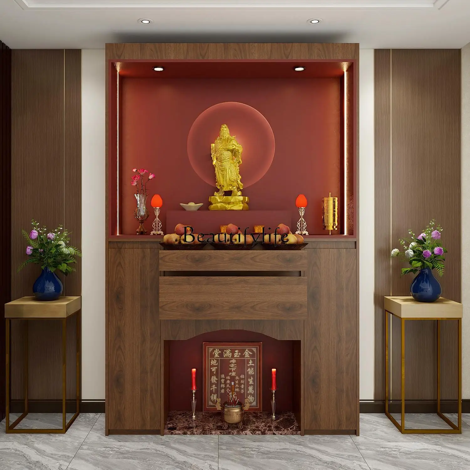 

Shrine Standing Cabinet God of Wealth Household Living Room Dedication to Buddha Hall Shrine Table Dedication Cabinet