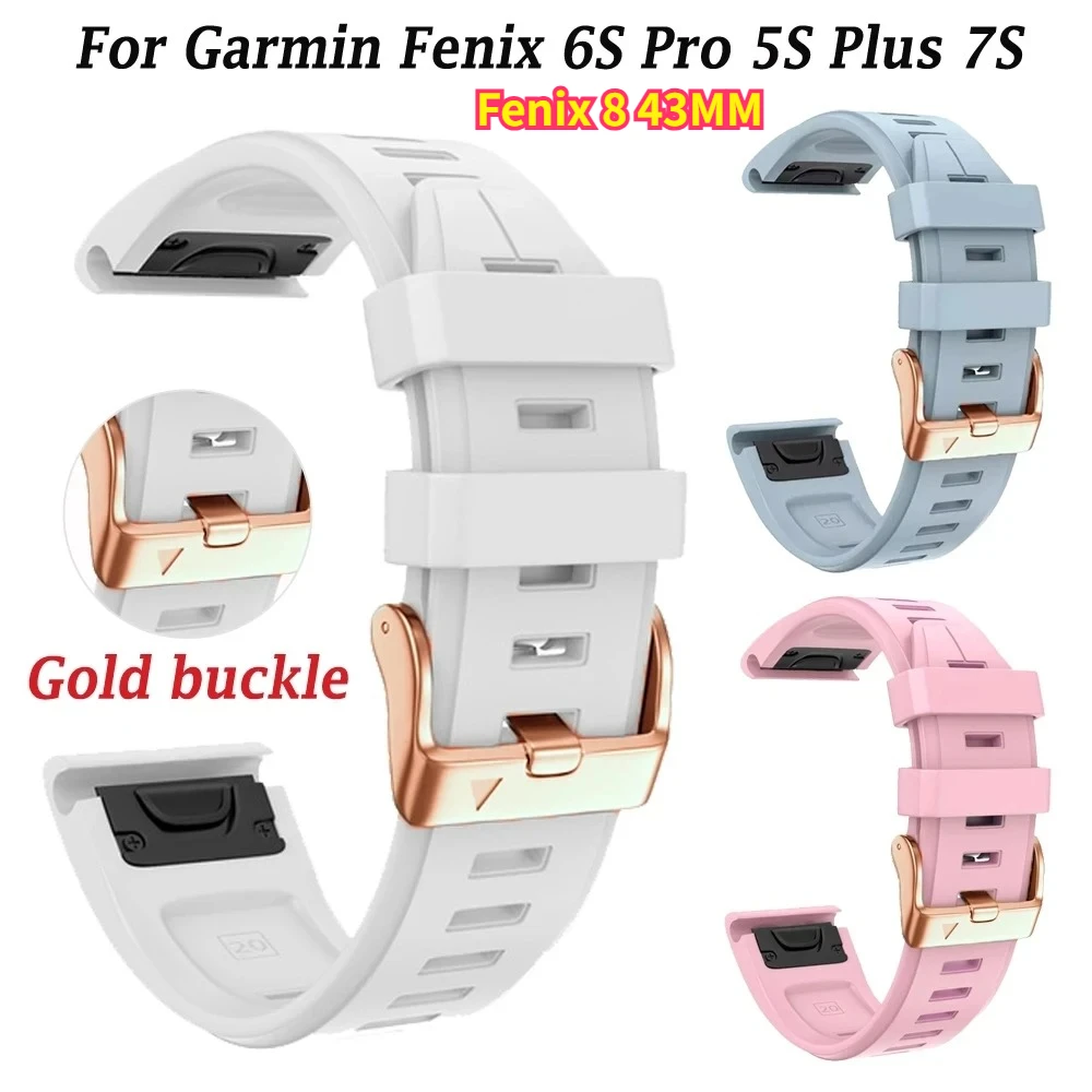 20mm Smartwatch-Armbänder für Garmin Fenix 8 43MM 7S 6S Pro 5S mit Roségold-Schnalle, Schnellverschluss-Silikonarmbänder