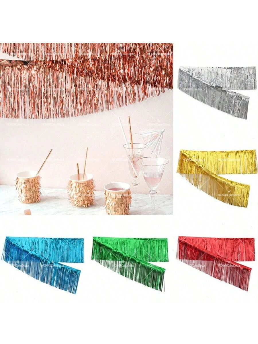 1 Stück/3 Stück Folien-Fransengirlande, Glänzende Partydekoration für Geburtstag, Hochzeit, Babyparty, Weihnachten, Fotografie – Detail 4