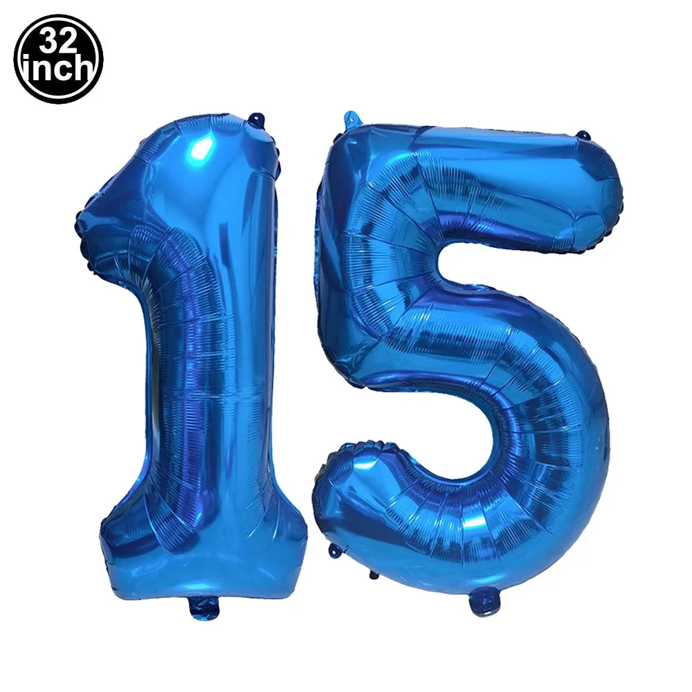 Number 15 Balloon 15 Digit Balloon Fifteen Kids 15th Birthday 32inch Big Large Blue Green Red Pink Golden Black Colorful Balloon - view 5