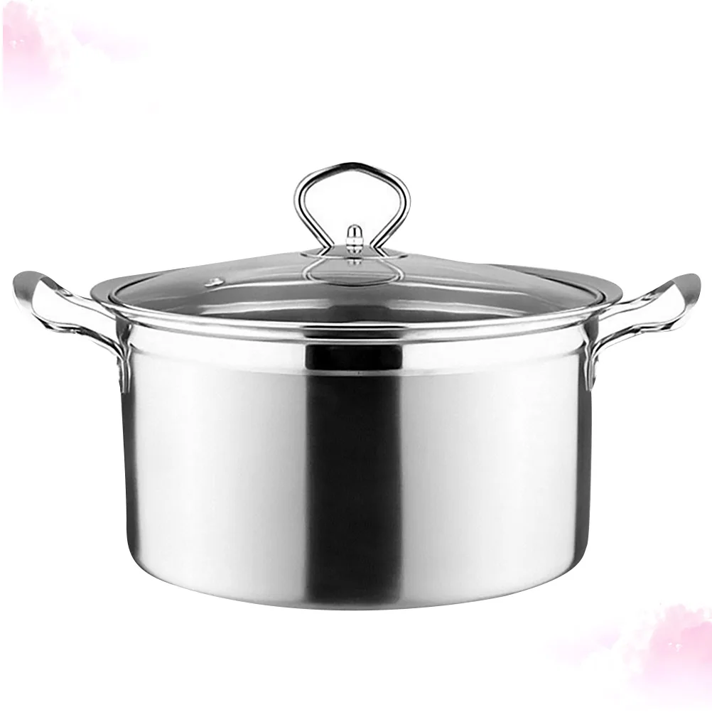 

1pc Anti-stick Soup Pot Steamer Cookware Stainless Steel Kitchen Tool Riveted Handle Tempered Glass Cover Grade