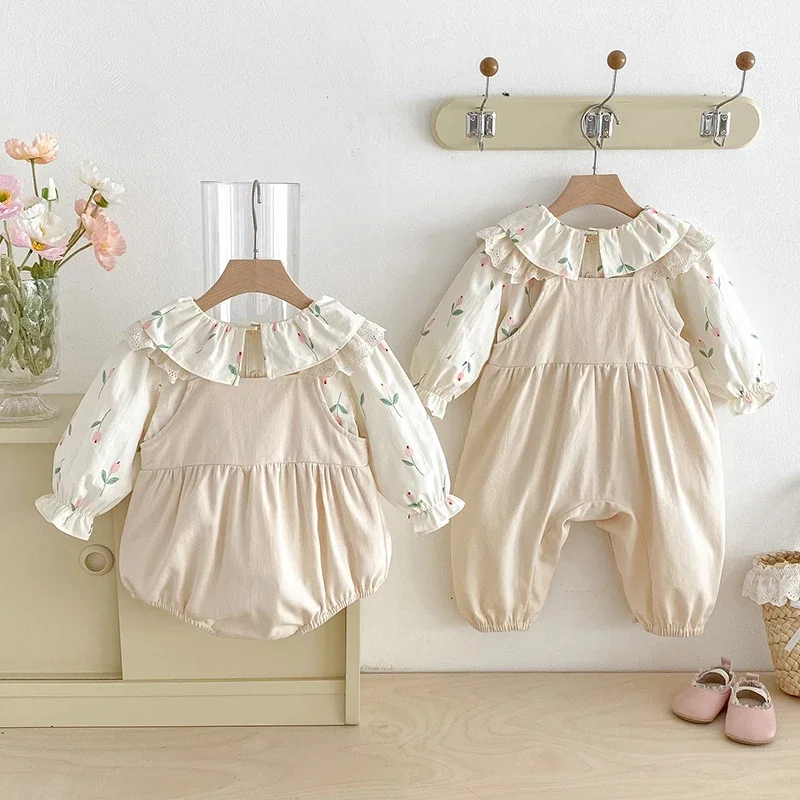 

Autumn Twin Clothes Newborn Infant Baby Girls Romper Embroidery Sleeveless Rompers Spring Kids Onepiece Fashion Baby Clothing