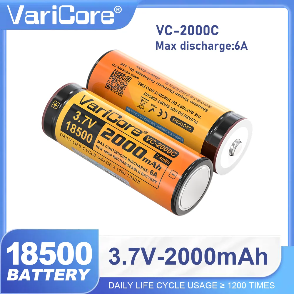 1-60 Uds VariCore 18500 2000mAh con punta 3,7 V batería recargable batería de iones de litio Recarregavel para linterna seco DIY níquel