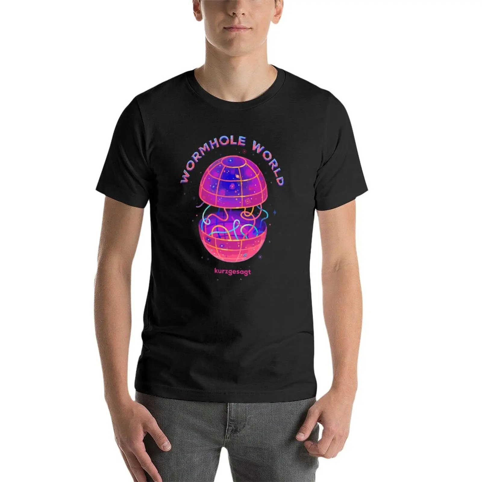 Kurzgesagt - 80s Wormhole T-shirt para homens, tops bonitos, oversize, camisas da alfândega